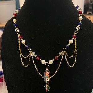 Chic Multicolor Beaded Necklace with Gold Chains